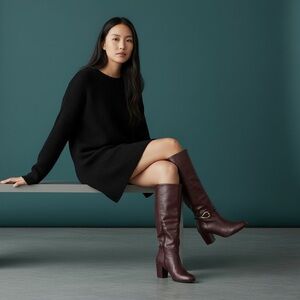 Dexflex comfort brown wedlstern style riding heeled boots size 7W